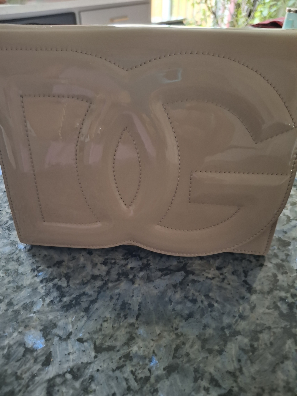 Dolce & GabbanaDolce & Gabbana Patent Leather Logo Clutch - Beige